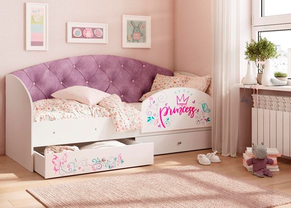 Кровать детская Эльза с бортиком, Фиолетовый (латы) в Екатеринбурге - изображение