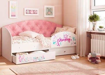 Детская кровать односпальная Эльза с бортиком, Розовый (латы) в Кушве