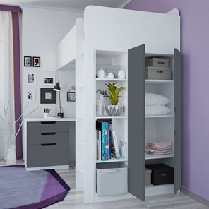 Детская кровать с письменным столом и шкафом POLINI Kids Simple Белый / Серый в Артемовском - предосмотр 1