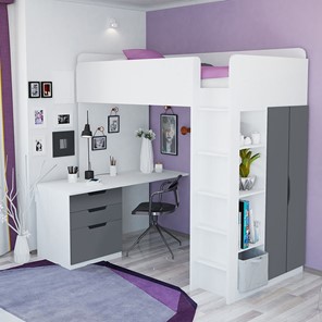 Детская кровать с письменным столом и шкафом POLINI Kids Simple Белый / Серый в Артемовском - предосмотр 3