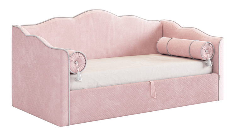 Детская кровать с подъемным механизмом Лея (Софа) 90х200 (нежно-розовый (велюр)/галька (велюр)) в Екатеринбурге - изображение 1