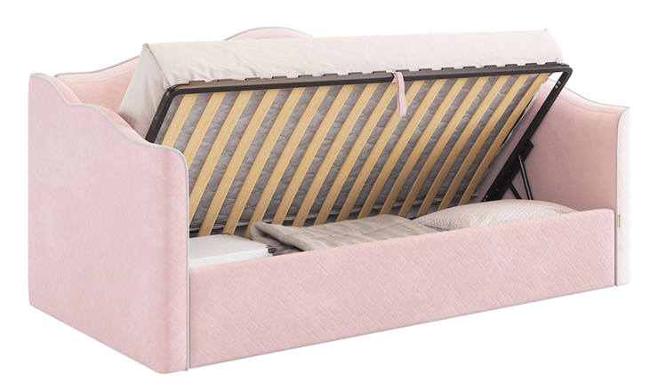 Детская кровать с подъемным механизмом Лея (Софа) 90х200 (нежно-розовый (велюр)/галька (велюр)) в Екатеринбурге - изображение 3