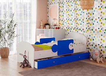 1-спальная детская кровать Мозайка, корпус Белый/фасад Синий (щиты) в Екатеринбурге
