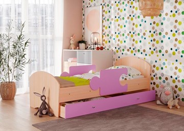 1-спальная детская кровать Мозайка, корпус Млечный дуб/фасад Ирис (ламели) в Екатеринбурге