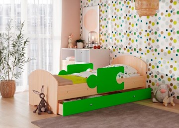 1-спальная детская кровать Мозайка, корпус Млечный дуб/фасад Лайм (ламели) в Екатеринбурге