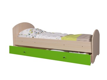 Кровать детская с ящиком Мозайка без бортиков, корпус Млечный дуб/фасад Лайм (щиты) в Краснотурьинске