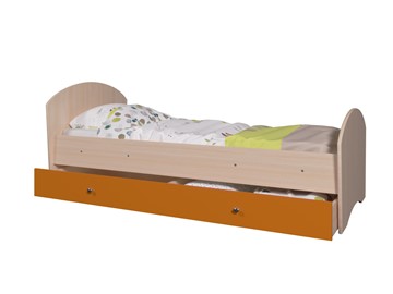 Кровать детская с ящиком Мозайка без бортиков, корпус Млечный дуб/фасад Оранжевый (ламели) в Кушве