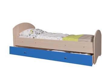 Детская кровать с ящиком Мозайка без бортиков, корпус Млечный дуб/фасад Синий (щиты) в Ревде