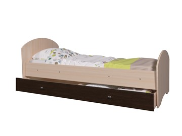 Детская кровать с ящиком Мозайка без бортиков, корпус Млечный дуб/фасад Венге (ламели) в Кушве