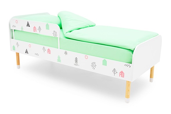 Кровать в детскую Stumpa Классика "Домики розовый, бирюзовый" в Ревде - изображение
