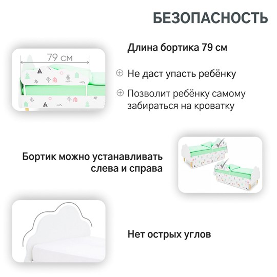 Кровать в детскую Stumpa Облако "Домики розовый, бирюзовый" в Екатеринбурге - изображение 16