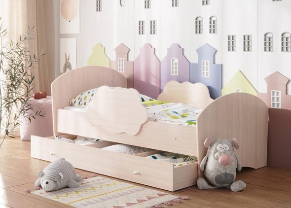 Кровать детская Тучка с ящиком, корпус Дуб млечный, фасад Дуб млечный в Екатеринбурге - изображение