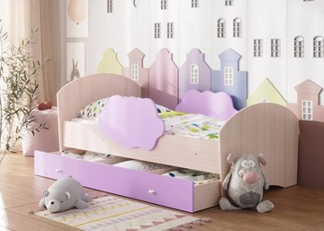 Детская кровать с бортиками Тучка с ящиком, корпус Дуб млечный, фасад Ирис в Первоуральске