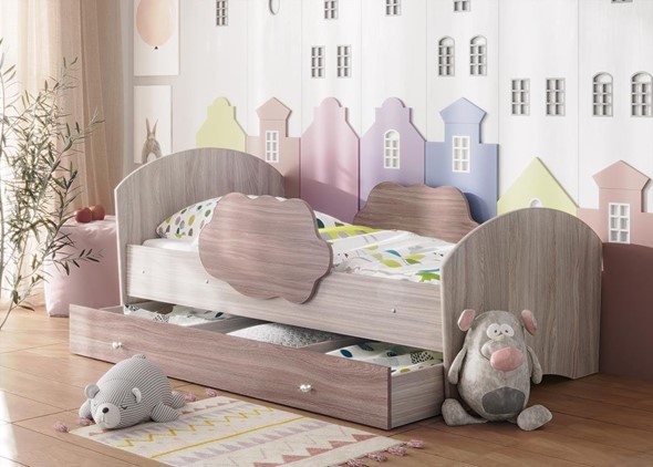 Кровать детская Тучка с ящиком, корпус Ясень Шимо светлый, фасад Ясень Шимо темный в Артемовском - изображение