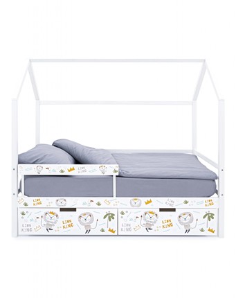 Детская кровать-домик Svogen белый/львята (2 ящика + бортик) в Первоуральске - изображение
