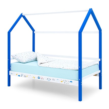 Кровать-домик Svogen сине-белый/барашки в Екатеринбурге - изображение