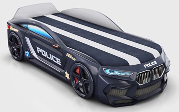 Детская кровать-машина Romeo-М Police + подсветка фар, ящик, матрас, Черный в Тавде