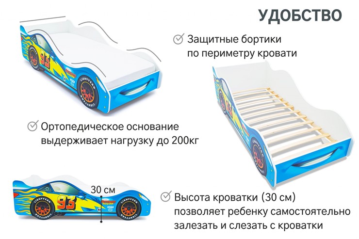 Детская кровать-машина Тачка синяя в Екатеринбурге - изображение 4