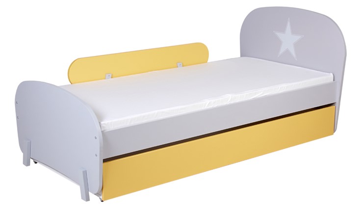 Кровать с ящиком POLINI Kids Mirum 1915 Серый / Желтый в Ревде - изображение 4