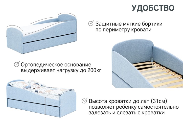 Кровать с ящиком Letmo небесный (рогожка) в Екатеринбурге - изображение 1