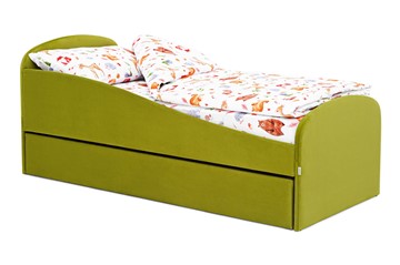 Мягкая кровать с ящиком Letmo оливковый (велюр) в Каменске-Уральском
