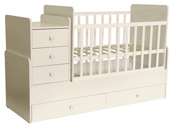 Кровать для новорожденных с комодом POLINI Kids Simple 1100 Слоновая кость в Полевском