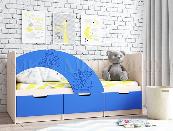 Кровать с ящиками Юниор-3, синий матовый в Екатеринбурге - изображение