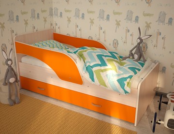 Кровать детская Максимка, корпус Млечный дуб, фасад Оранжевый в Ирбите