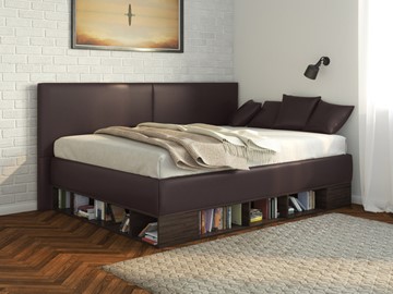 Кровать подростковая Lancaster 1, 120х200, ЛДСП венге, экокожа коричневая в Каменске-Уральском
