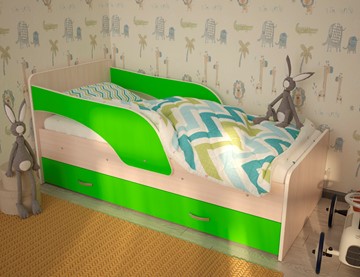 Детская кровать с бортиками Максимка, корпус Млечный дуб, фасад Салатовый в Артемовском
