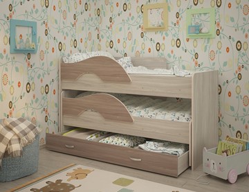 Детская 2-ярусная кровать Радуга 1.6 с ящиком, корпус Шимо светлый, фасад Шимо темный в Артемовском