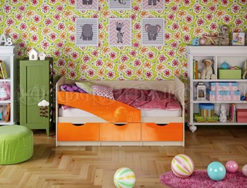 Детская кровать Бабочки 800*1600, Оранжевый глянец в Ревде