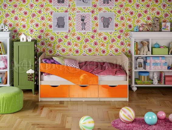 Детская кровать Бабочки 800*1600, Оранжевый глянец в Екатеринбурге - изображение