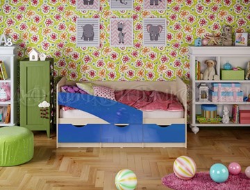 Детская кровать Бабочки 800*1600, Синий глянец в Ревде