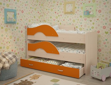 Детская 2-х ярусная кровать Радуга 1.6 с ящиком, корпус Млечный дуб, фасад Оранжевый в Екатеринбурге