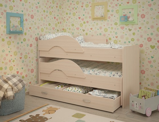 Двухэтажная детская кровать Радуга 1.6 с ящиком, цвет Млечный дуб в Ирбите - изображение