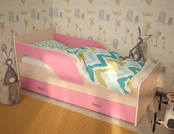 Детская кровать с ящиками Максимка, корпус Млечный дуб, фасад Розовый в Первоуральске