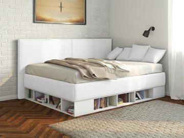 Подростковая кровать Lancaster 1, 140х200, ЛДСП белая, экокожа белая в Ревде