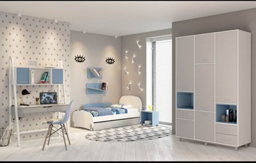 Комплект мебели для детской POLINI Kids Mirum №1 Белый / Серый / Голубой в Екатеринбурге