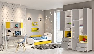 Комплект мебели для детской POLINI Kids Mirum №1 Белый / Серый / Желтый в Ревде