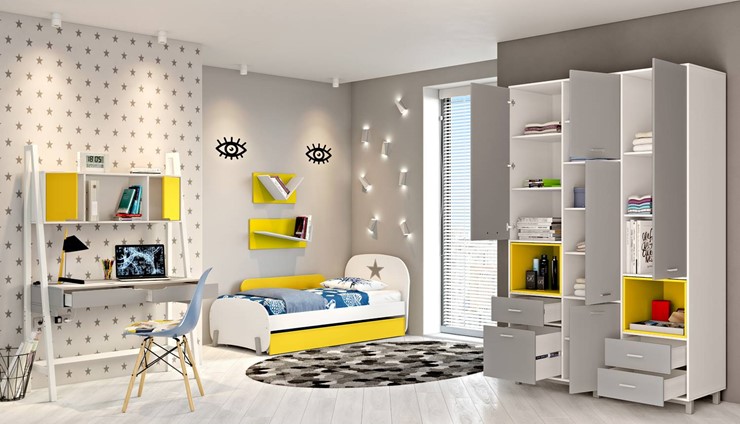 Комплект мебели для детской POLINI Kids Mirum №1 Белый / Серый / Желтый в Первоуральске - изображение