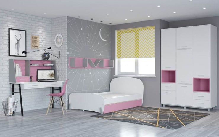 Подростковая мебель POLINI Kids Mirum №4 Белый / Серый / Розовый в Кушве - изображение