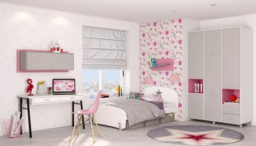 Детская комната для девочки POLINI Kids Mirum №7 Белый / Серый / Розовый в Екатеринбурге