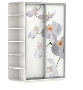 Шкаф Хит, 1500x600x2200, фотопечать, со стеллажом, белая орхидея, белый снег в Тавде