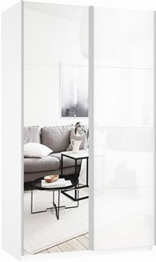 Шкаф Прайм (Зеркало/Белое стекло) 1600x570x2300, белый снег в Полевском