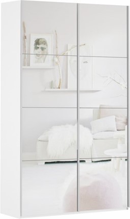 Шкаф 2-дверный Прайм (Зеркало/Зеркало) 1400x570x2300, белый снег в Екатеринбурге - изображение