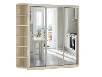 Шкаф 3-х дверный Экспресс (3 зеркала), со стеллажом 2400х600х2200, дуб сонома в Екатеринбурге