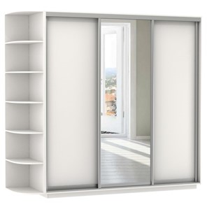 Шкаф 3-х дверный Экспресс (ДСП/Зеркало/ДСП) со стеллажом, 2400х600х2200, белый снег в Ревде