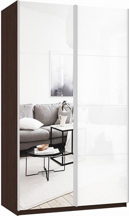 Шкаф Прайм (Зеркало/Белое стекло) 1200x570x2300, венге в Екатеринбурге - изображение