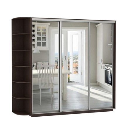 Шкаф 3-дверный Экспресс (3 зеркала), со стеллажом 2400х600х2400, венге в Ревде - изображение